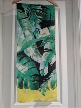 Vince Camuto Tropical Leaf Print Scarf in Green & Yellow